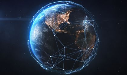 Global Network on Planet Earth. Global Business, Flight Routes, Global Finance