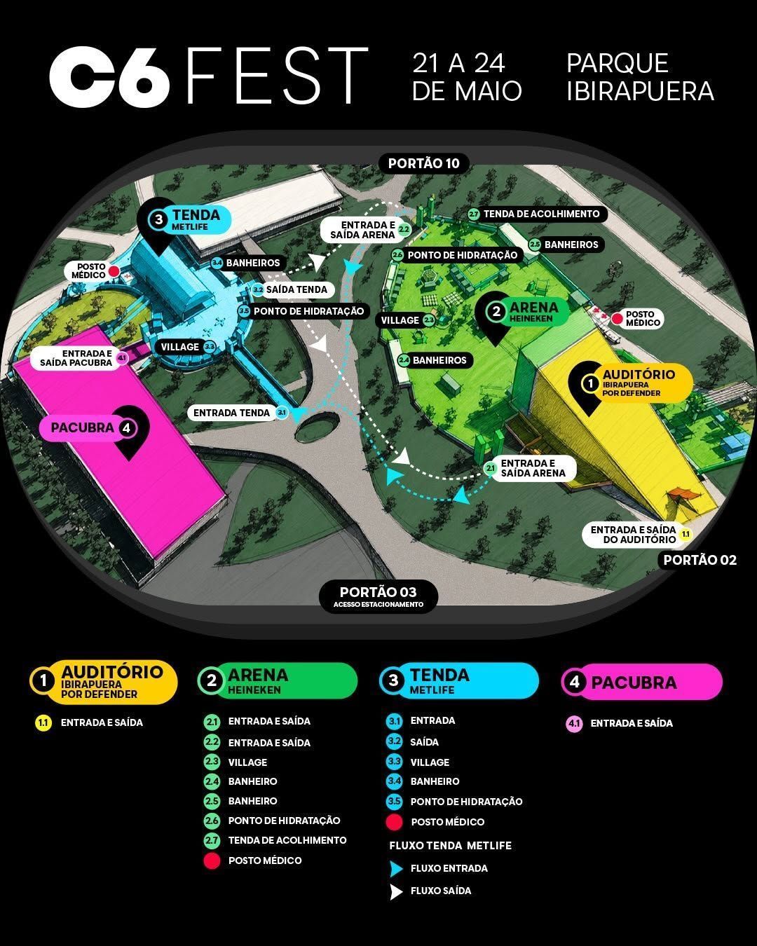 Mapa dos palcos e atrações do C6 Fest 2026 • Divulgação/C6 Fest