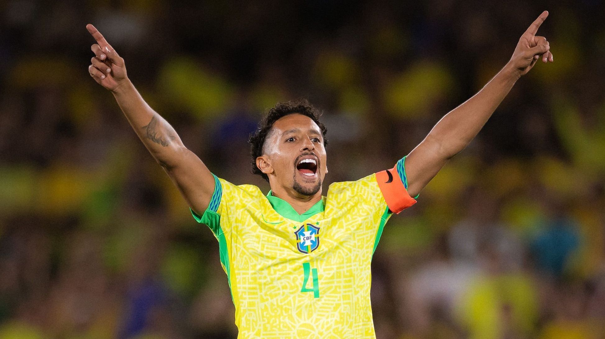 Marquinhos em ação pela Seleção Brasileira contra o Chile, em jogo das Eliminatórias