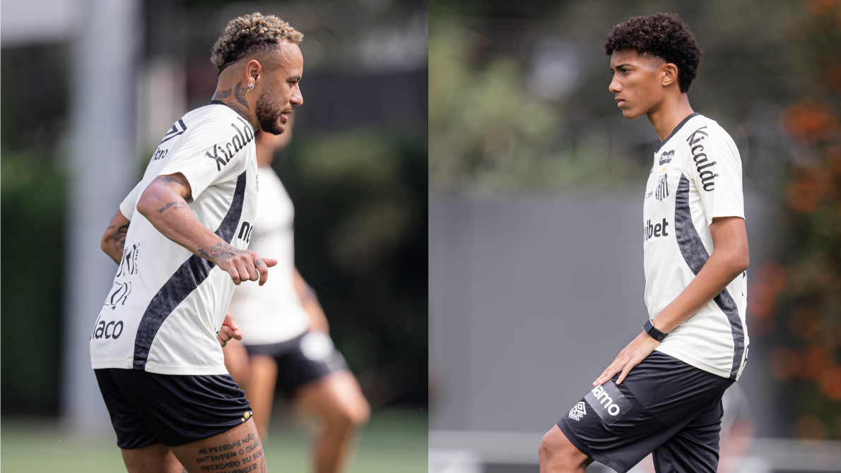 Neymar e Robinho Jr. em treino do Santos