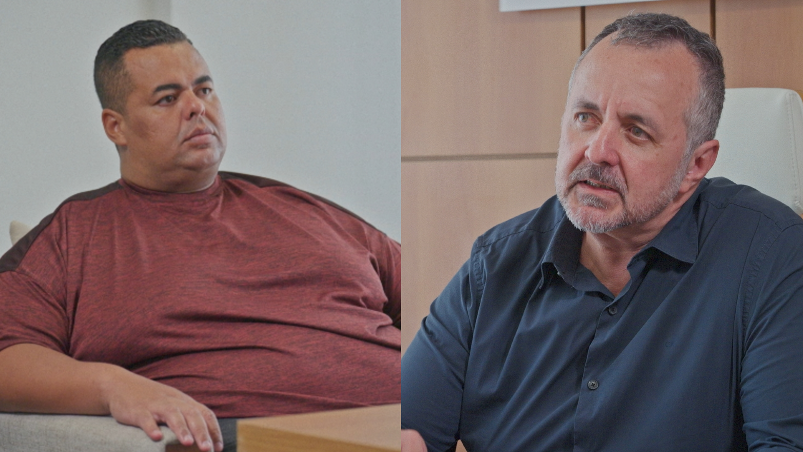 Persoangem Paulo, de "Quilos Mortais Brasil", e o médico Marcello Giovanni