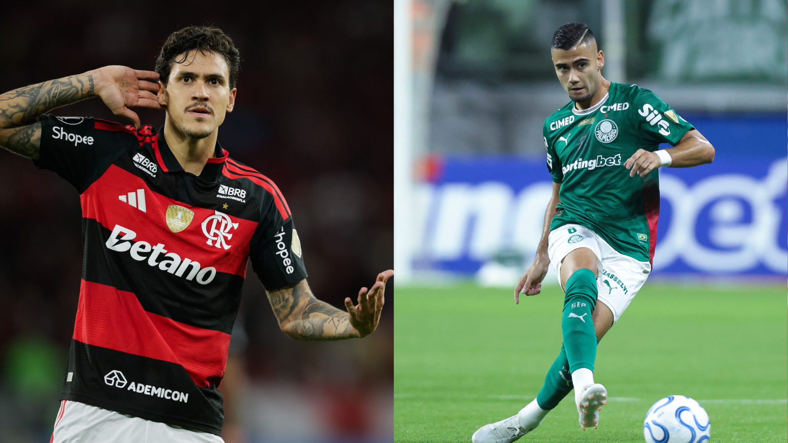Pedro, atacante do Flamengo, e Andreas Pereira, meia do Palmeiras