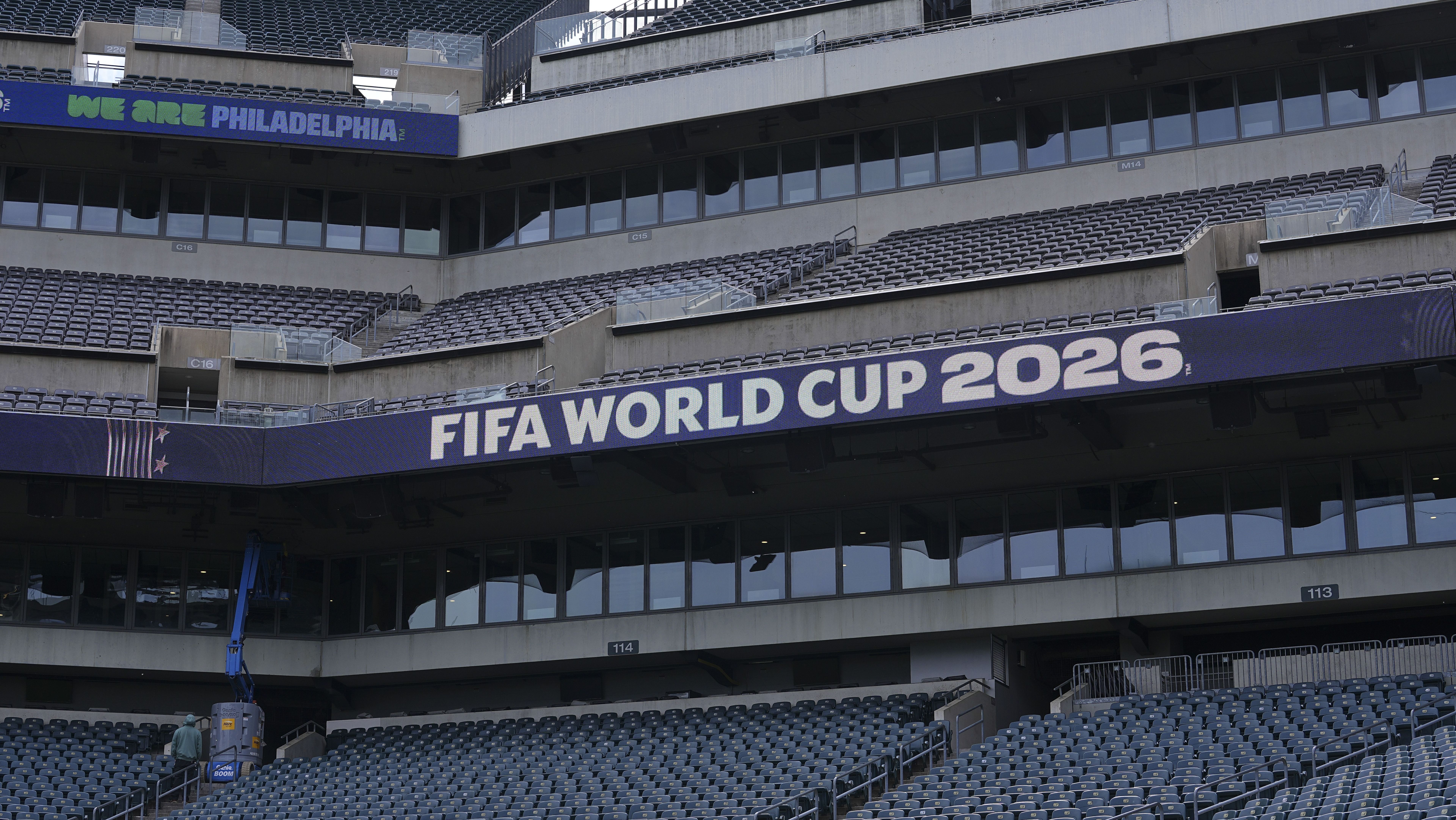 Vista geral do Estádio da Filadélfia durante os preparativos para a Copa do Mundo de 2026