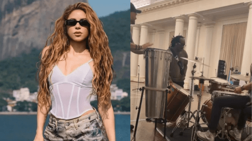 O baterista Brendan Buckley, o percussionista Ihosvanni Conyedo e o baixista Donald Alford II ensaiam para o show de Shakira em Copacabana