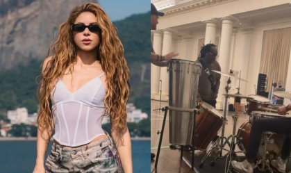 O baterista Brendan Buckley, o percussionista Ihosvanni Conyedo e o baixista Donald Alford II ensaiam para o show de Shakira em Copacabana