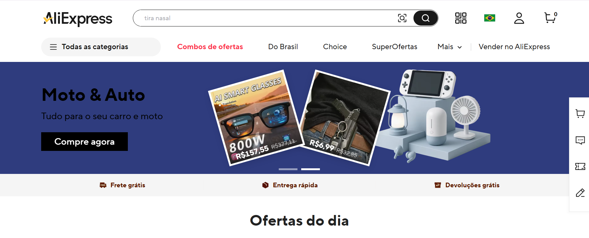Home do site oficial da AliExpress • Reprodução/AliExpress