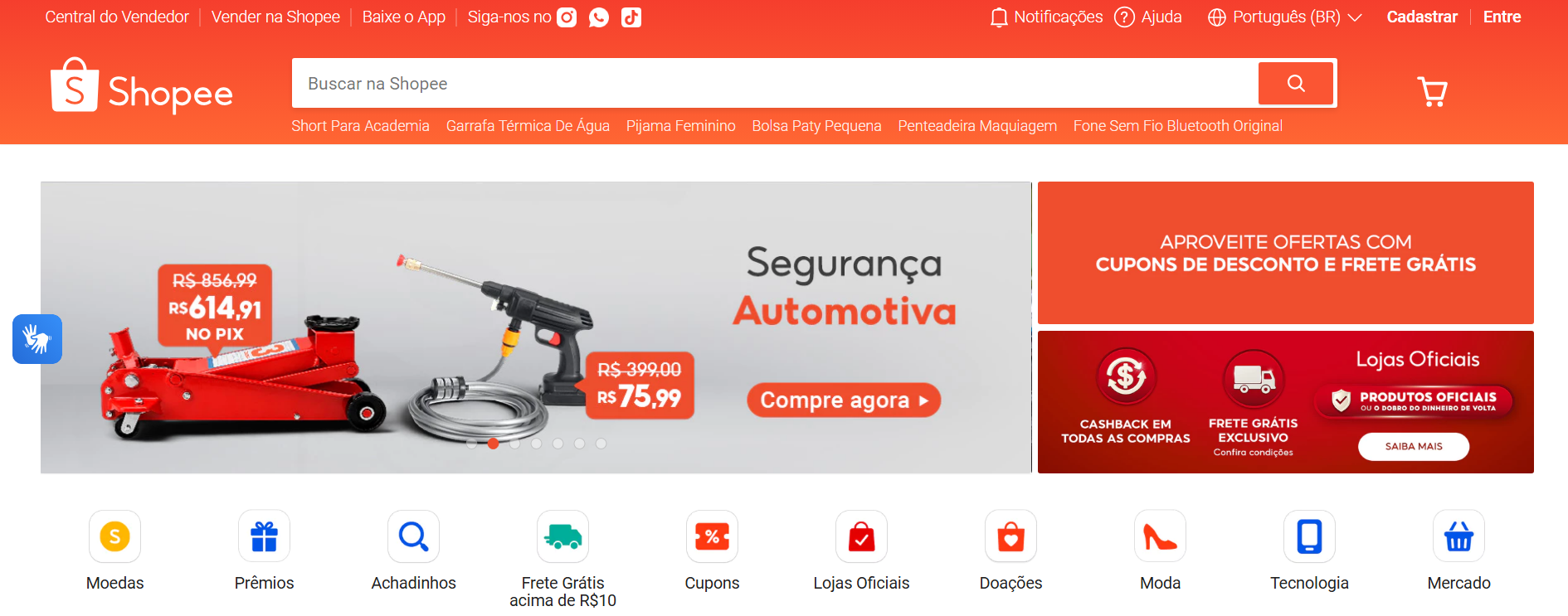 Home do site oficial da Shopee • Reprodução/Shopee