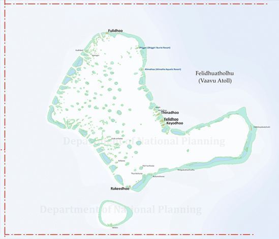 Mapa do atol de Vaavu, nas Maldivas • Reprodução/Ministério de Pesca e Agricultura/Departamento de Planejamento Nacional