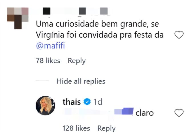 Thais Gebelein, cunhada de Zé Felipe, revela que convidou Virginia para festa de Maria Sophia • Instagram/Thais Gebelein.