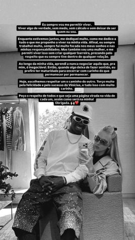 Virginia anuncia término com Vini Jr. • Instagram/Virginia