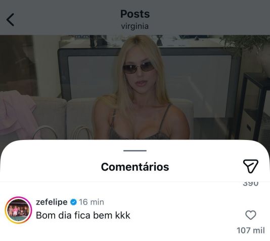 Zé Felipe debocha de Vini Jr. em comentário em foto de Virginia •