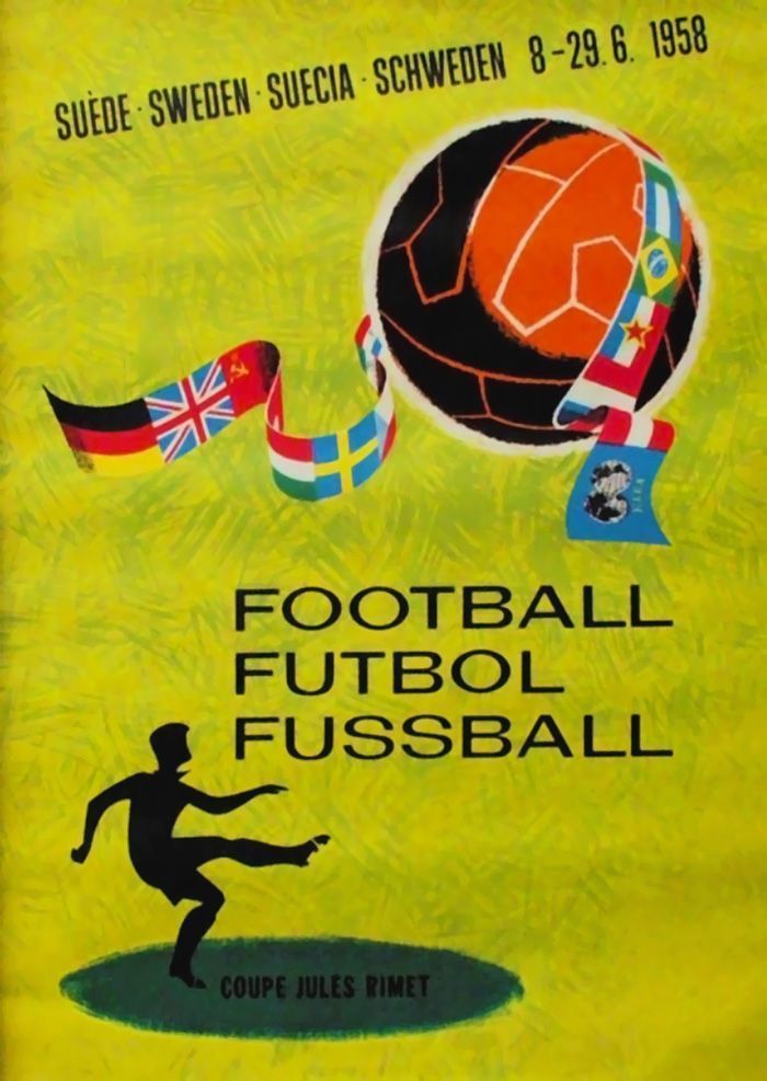 Cartaz da Copa do Mundo na Suécia, em 1958 • Reprodução