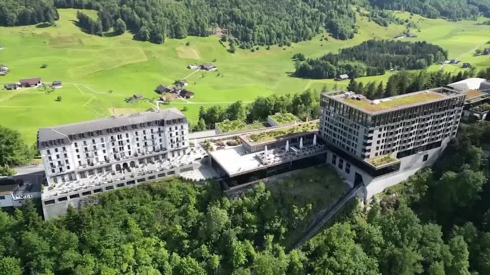 ARCHIVE: Drone views of Swiss resort where US-Iran deal is expected to be signed
