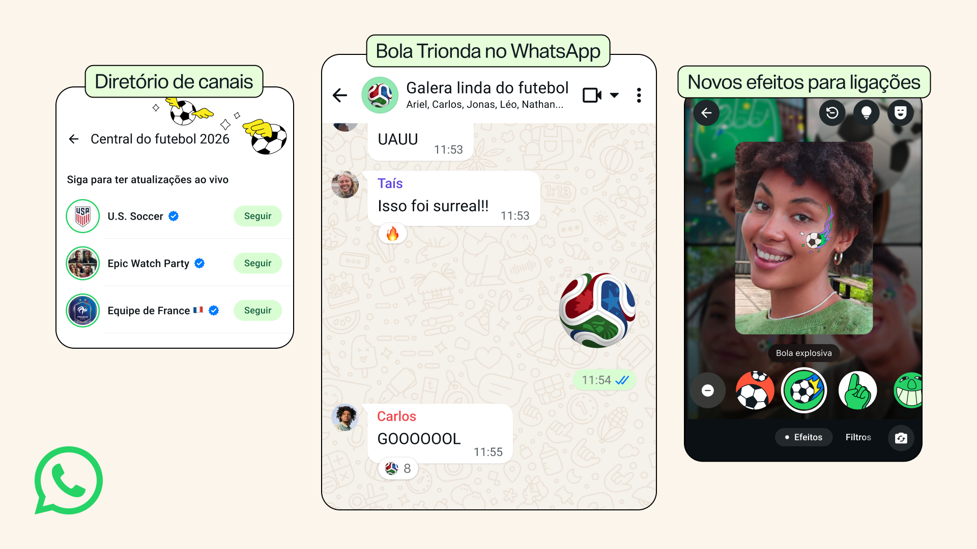 Uma das principais novidades da atualização é o emoji da bola Trionda (imagem), bola oficial da Copa do Mundo de 2026 desenvolvida pela Adidas. • Créditos: Meta