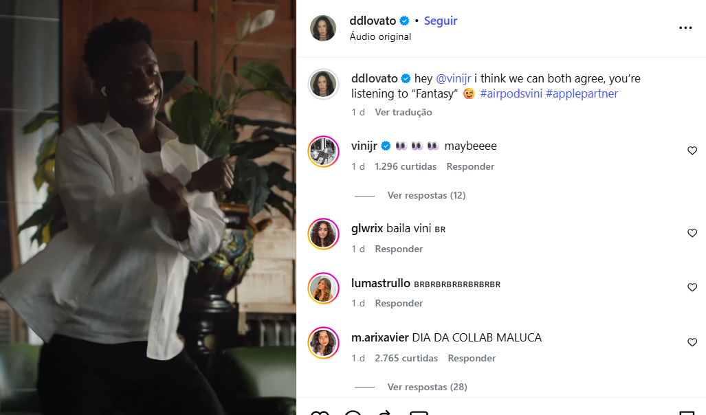 Demi Lovato compartilha vídeo de Vini Jr em suas redes sociais • Reprodução Instagram/Demi Lovato