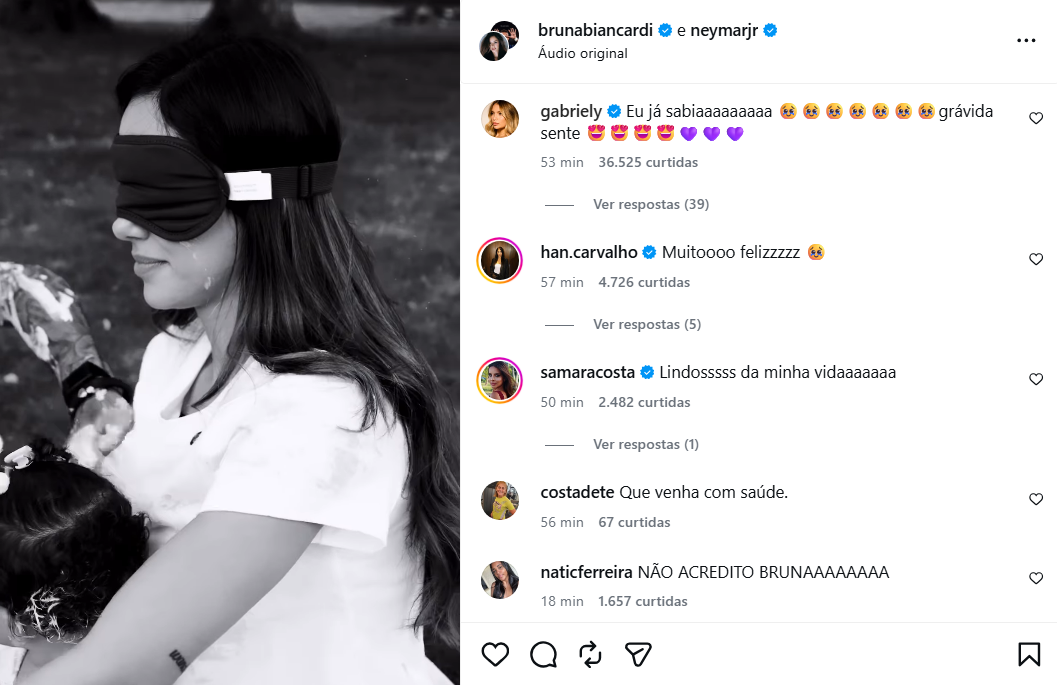 Gabriely Miranda comenta anúncio de gravidez de Bruna Biancardi • Reprodução/Instagram