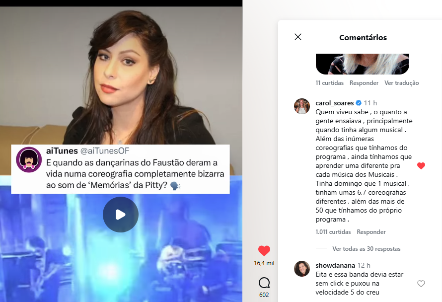 Ex-bailarina Carol Soares contou que decorava inúmeras coreografias para o programa • Instagram/aiTunes