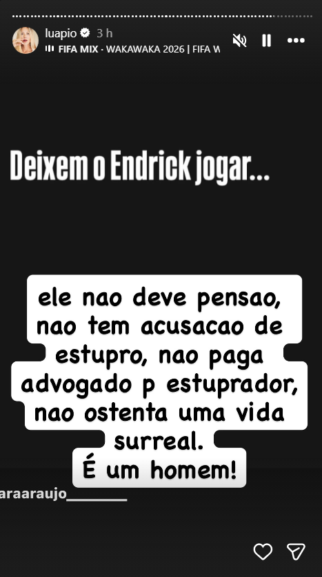 Luana Piovani questiona a ausência de Endrick na equipe titular da Seleção Brasileira • Reprodução/Instagram