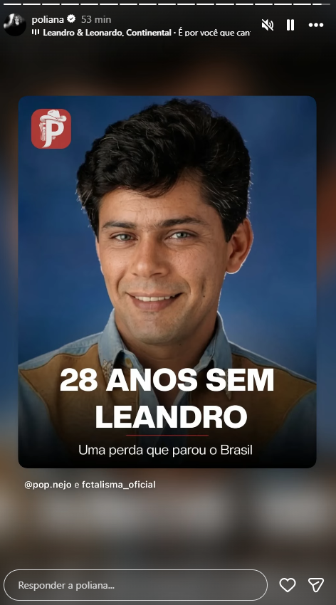 Poliana Rocha publicou foto e música de Leandro • Instagram/Poliana Rocha