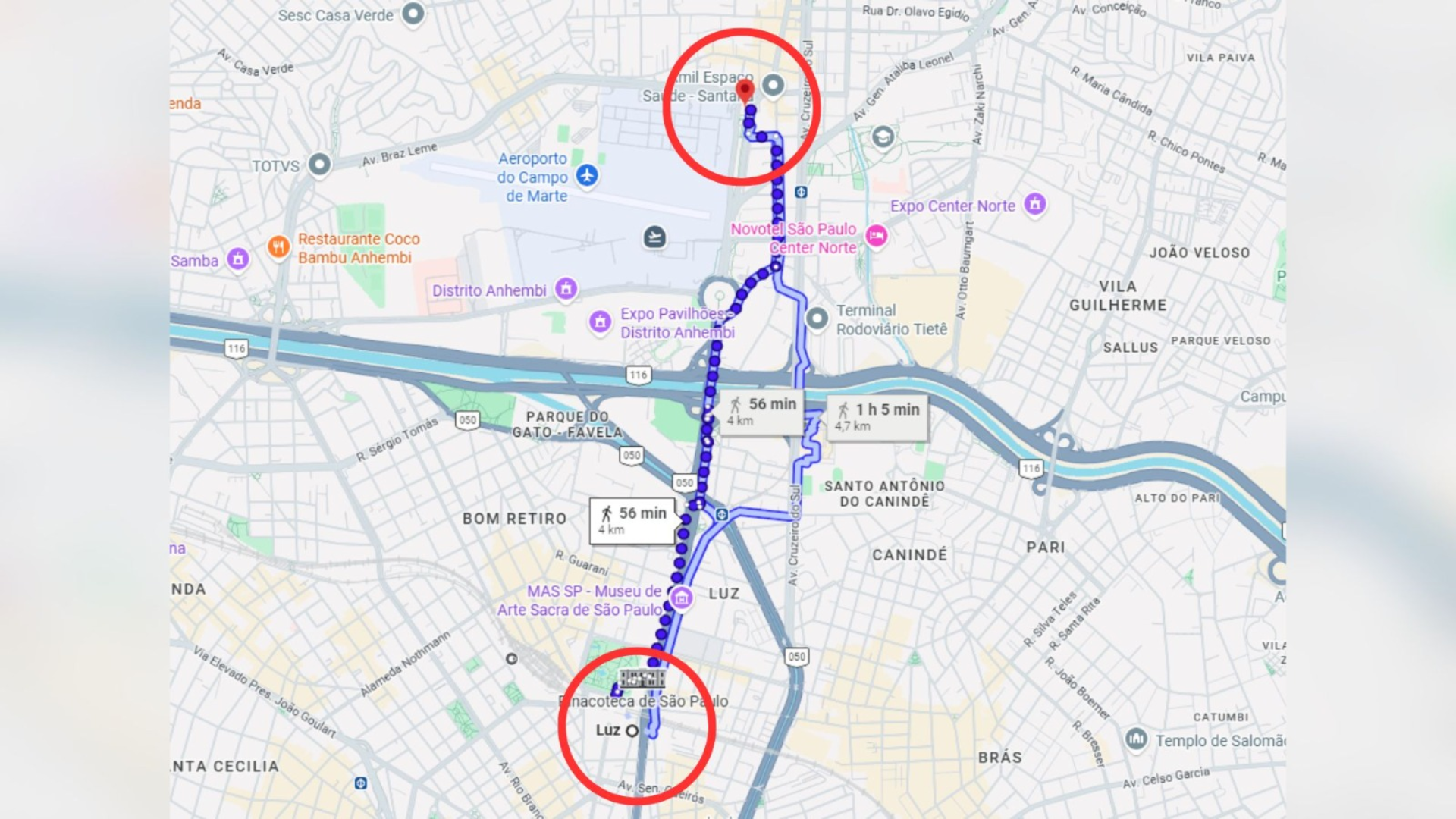 Trajeto da Marcha para Jesus em São Paulo • Reprodução/Google Maps