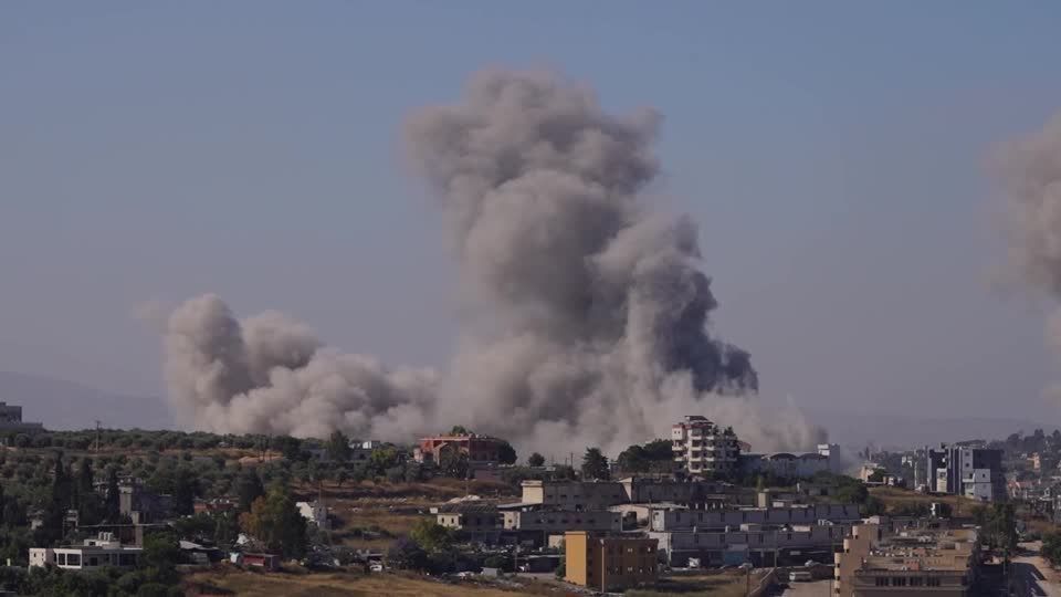 Smoke billows from southern Lebanon's Nabatieh following Israeli strikes