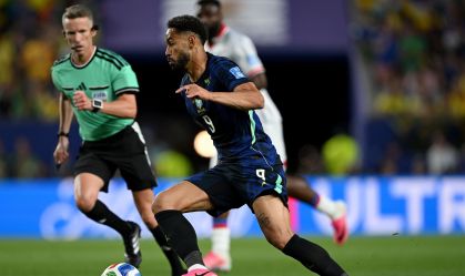 Matheus Cunha em campo, na partida entre Brasil e Haiti, válida pela segunda rodada da Copa do Mundo