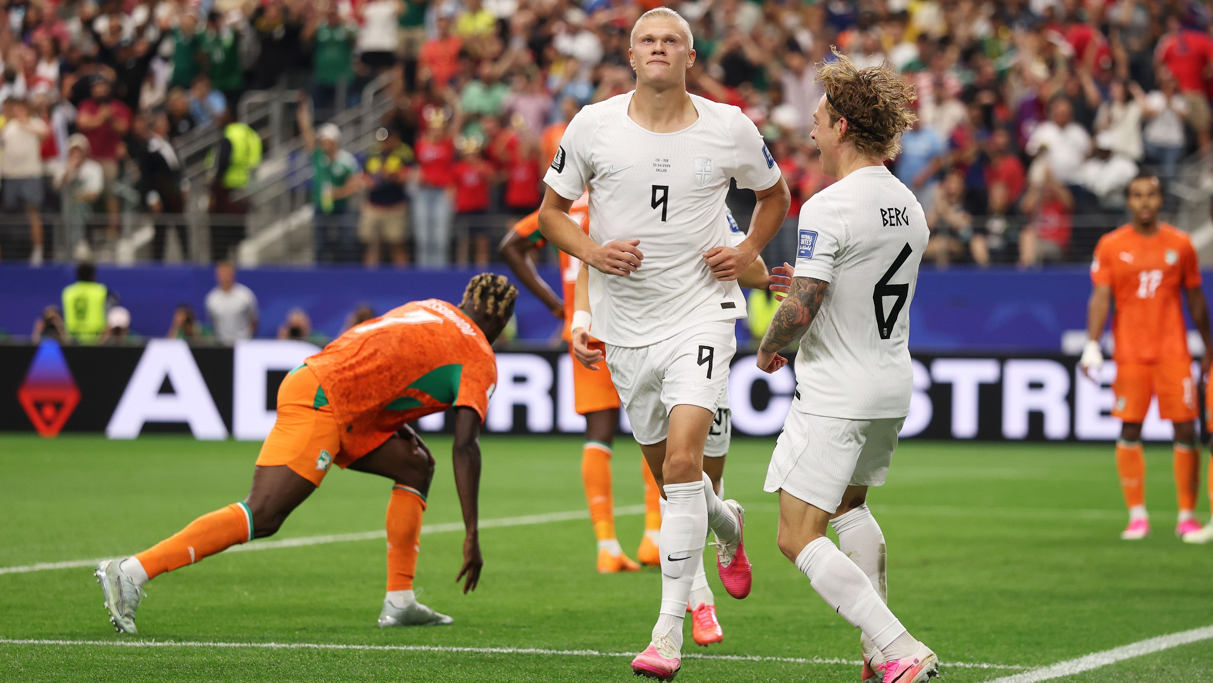 Erling Haaland durante vitória da Noruega sobre a Costa do Marfim