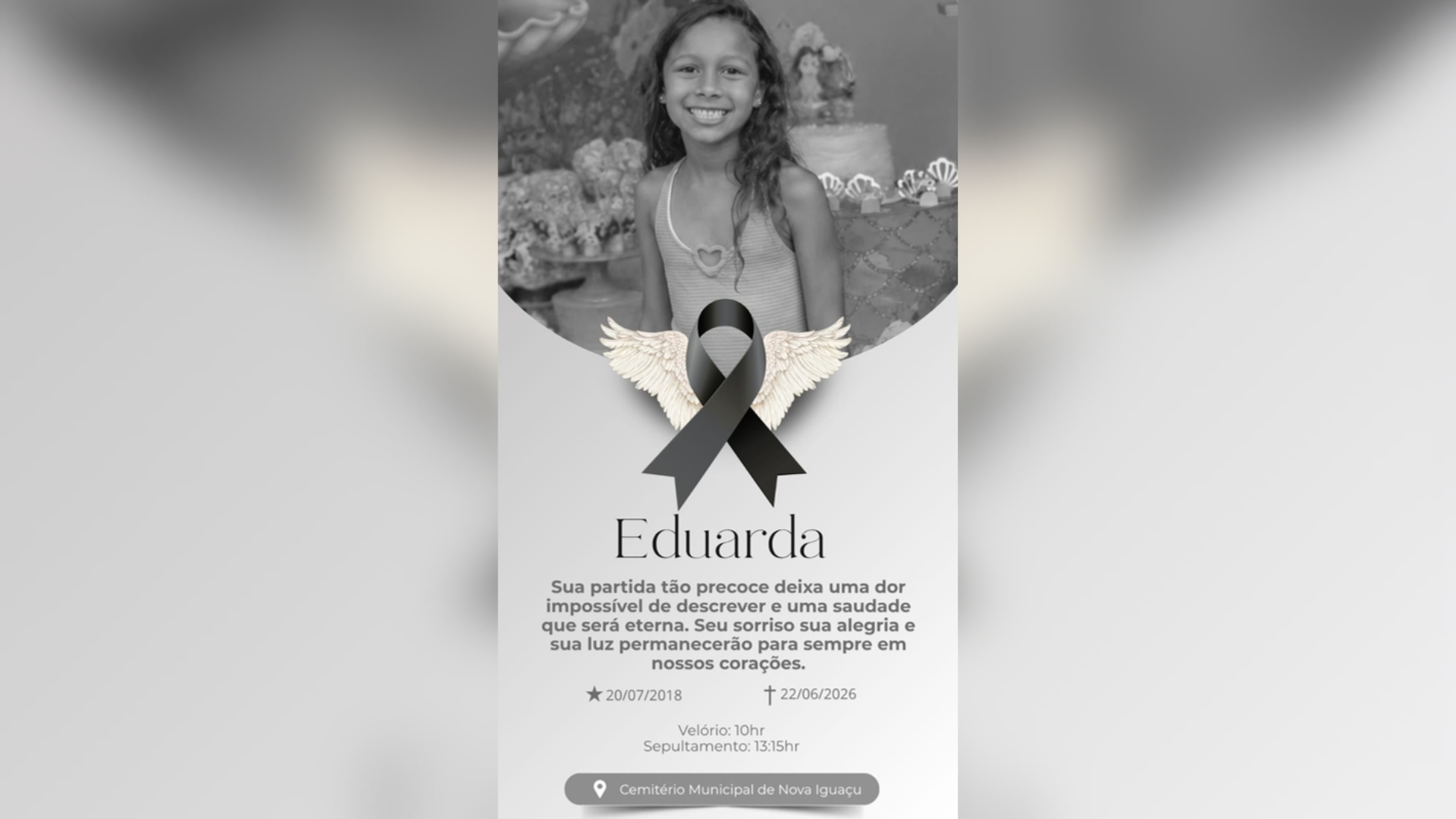 Despedida de Eduarda ocorre em Nova Iguaçu (RJ) • Reprodução