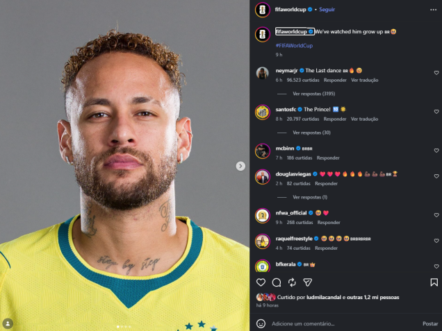 Neymar confirma que Copa de 2026 será a última na carreira • Reprodução/@fifaworldcup