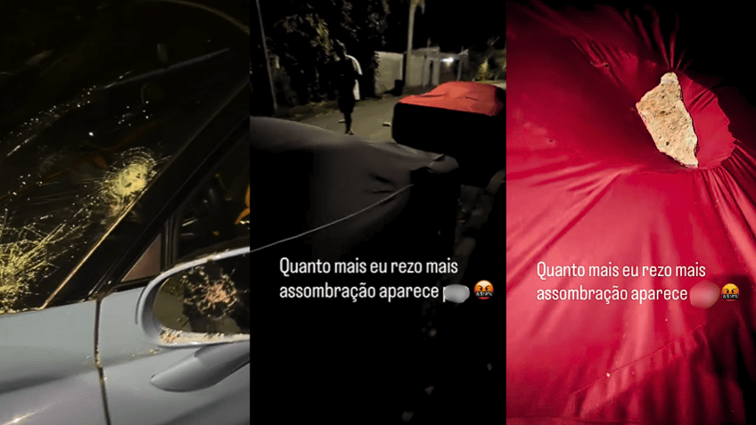 Carros fotam danificados com pedras • Reprodução/@orochi