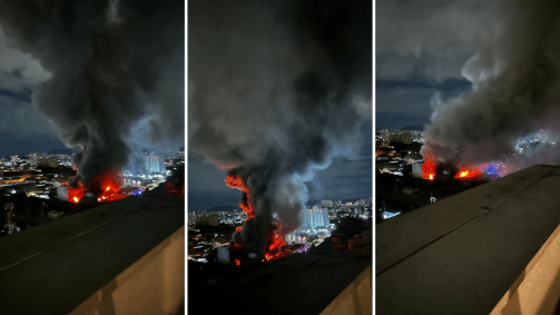 Imagens mostram a dimensão do fogo e a cortina de fumaça que se espalhou pelo céu da cidade por conta da ocorrência
