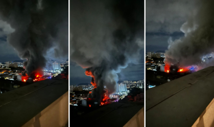Imagens mostram a dimensão do fogo e a cortina de fumaça que se espalhou pelo céu da cidade por conta da ocorrência