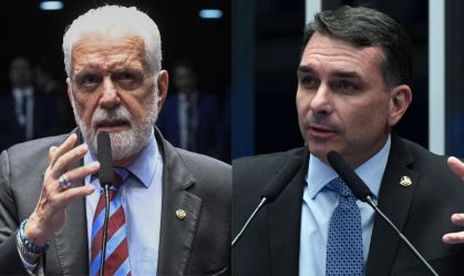 Os senadores Jaques Wagner (PT-BA) e Flávio Bolsonaro (PL-RJ)