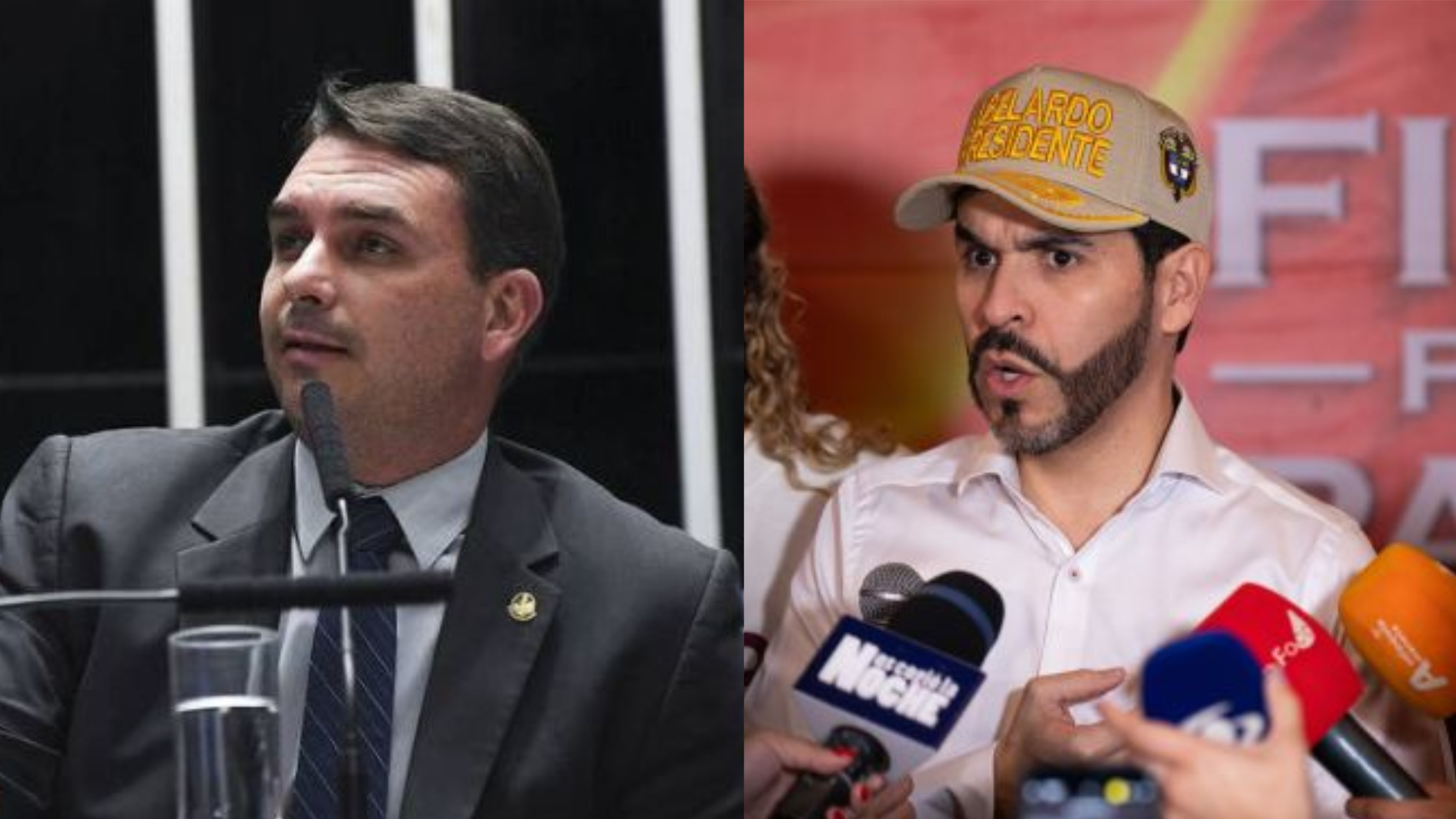 O senador Flávio Bolsonaro (PL-RJ) e o presidente eleito da Colômbia, Abelardo de la Espriella