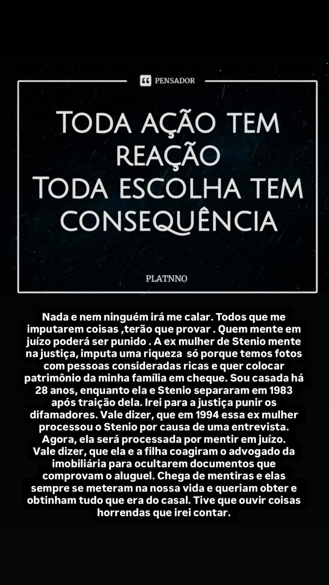 Post de Mari Saade contra ex de Stênio Garcia • Instagram/@mari__saade