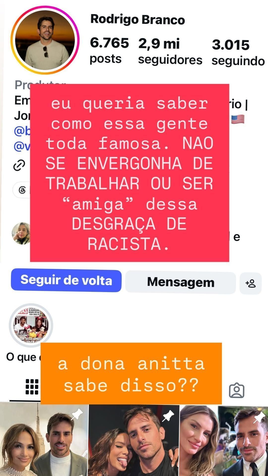 Luana Piovani mencionou Anitta ao questionar famosos que mantém amizade com Rodrigo Branco • Instagram/Luana Piovani