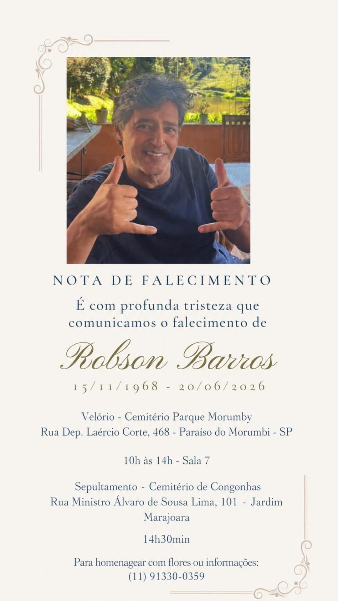 Família anuncia morte de Robson Barros • Instagram/Robson Barros