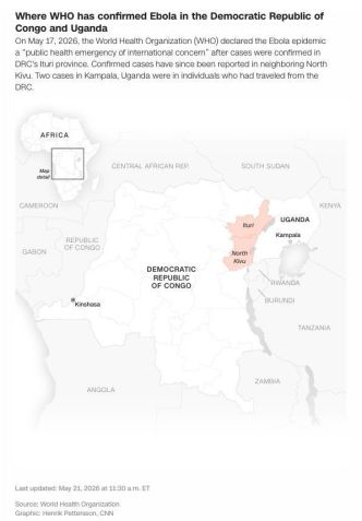 Estados que tiveram casos de Ebola confirmados no Congo • CNN via CNN Newsource