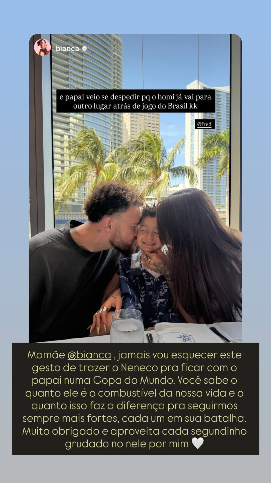 Fred agradece ex-companheira por levar o filho para encontrá-lo na Copa do Mundo • Reprodução/redes sociais