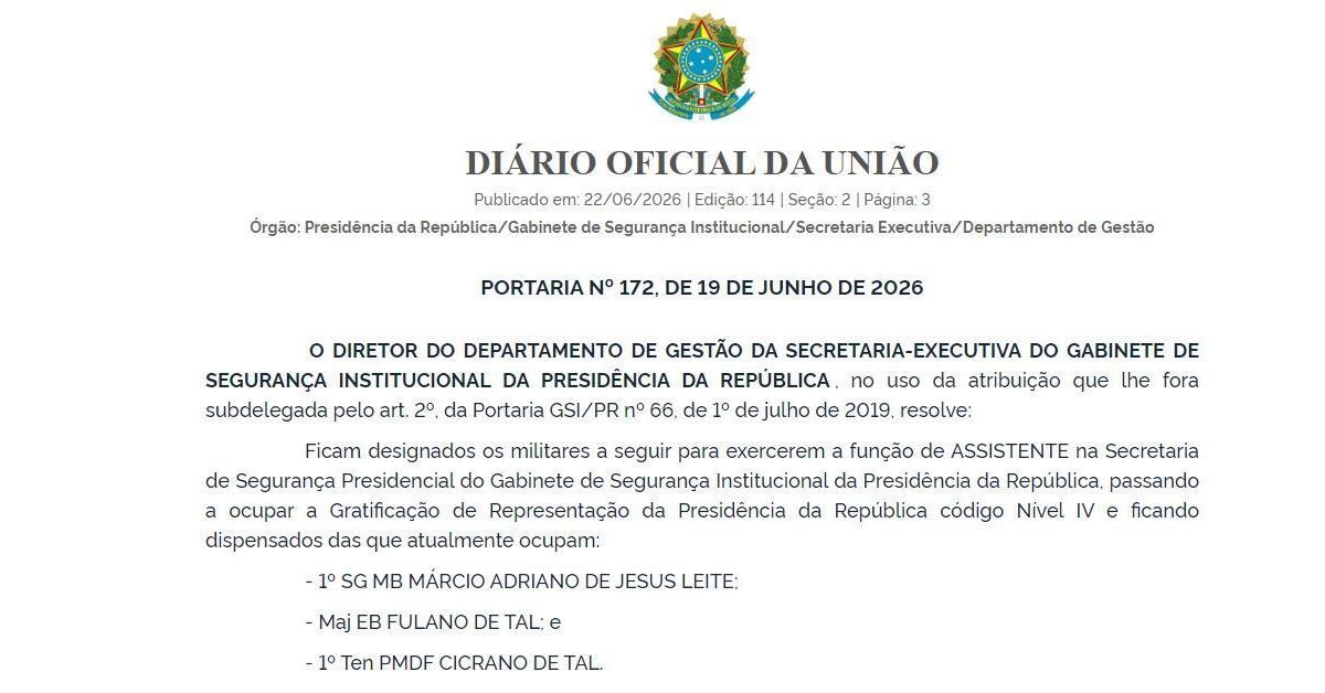 Governo nomeia “Fulano” e “Cicrano de tal” como assistentes do GSI de Lula