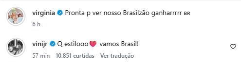 Vini Jr. comenta fotos de Virginia • Reprodução/Instagram