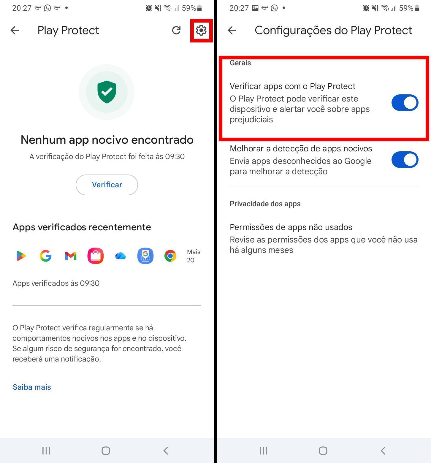 O Play Protect é uma função nativa do Android. • Créditos: Reprodução/Google