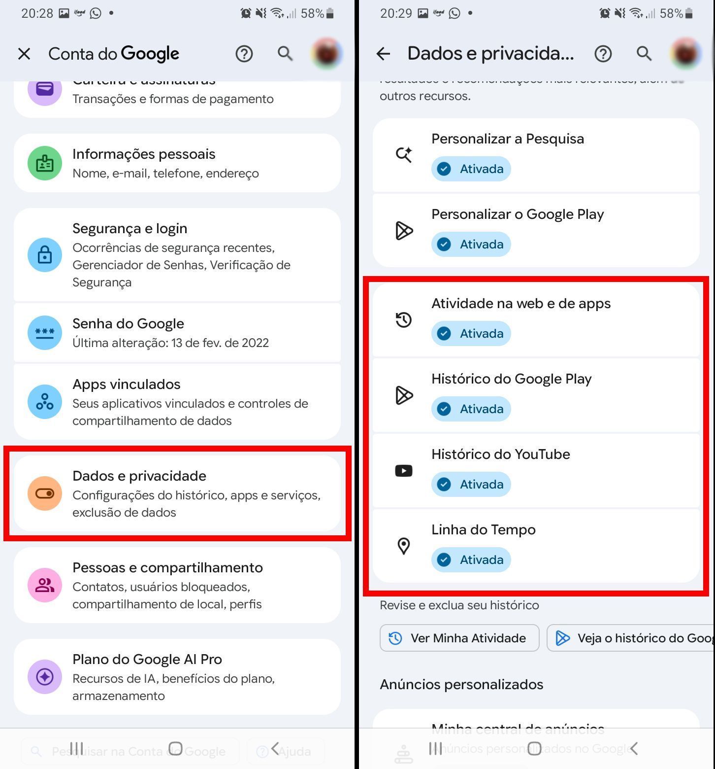 O Google coleta diversas informações do seu dispositivo, mas você pode gerenciar essas permissões. • Créditos: Reprodução/Google