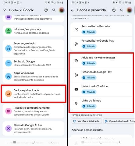 O Google coleta diversas informações do seu dispositivo, mas você pode gerenciar essas permissões. • Créditos: Reprodução/Google