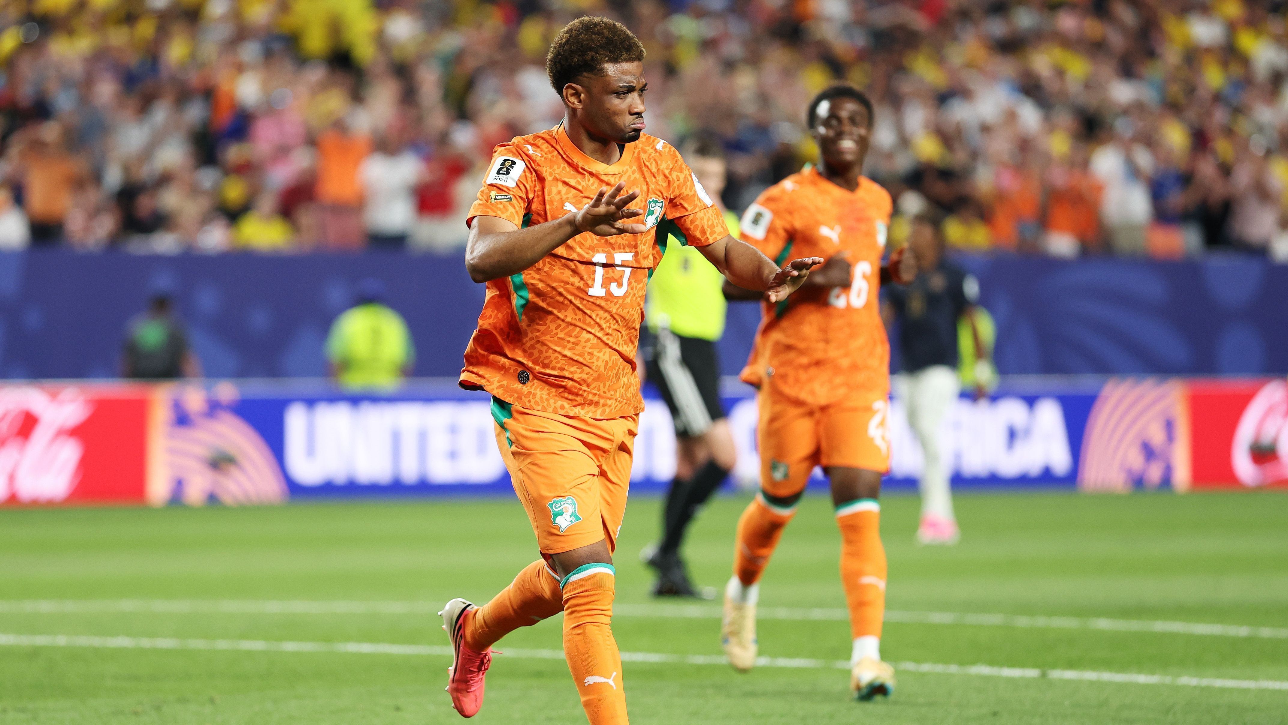 Amad Diallo celebrando o gol marcado contra o Equador, em jogo da primeira rodada da Copa do Mundo