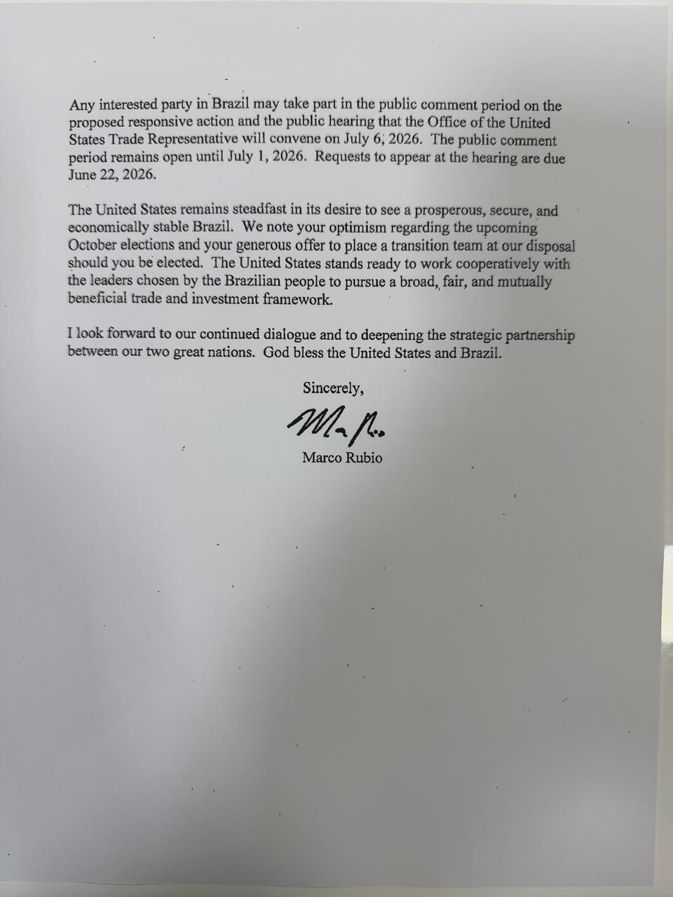 Segunda parte da carta divulgada pela campanha de Flávio Bolsonaro • Reprodução