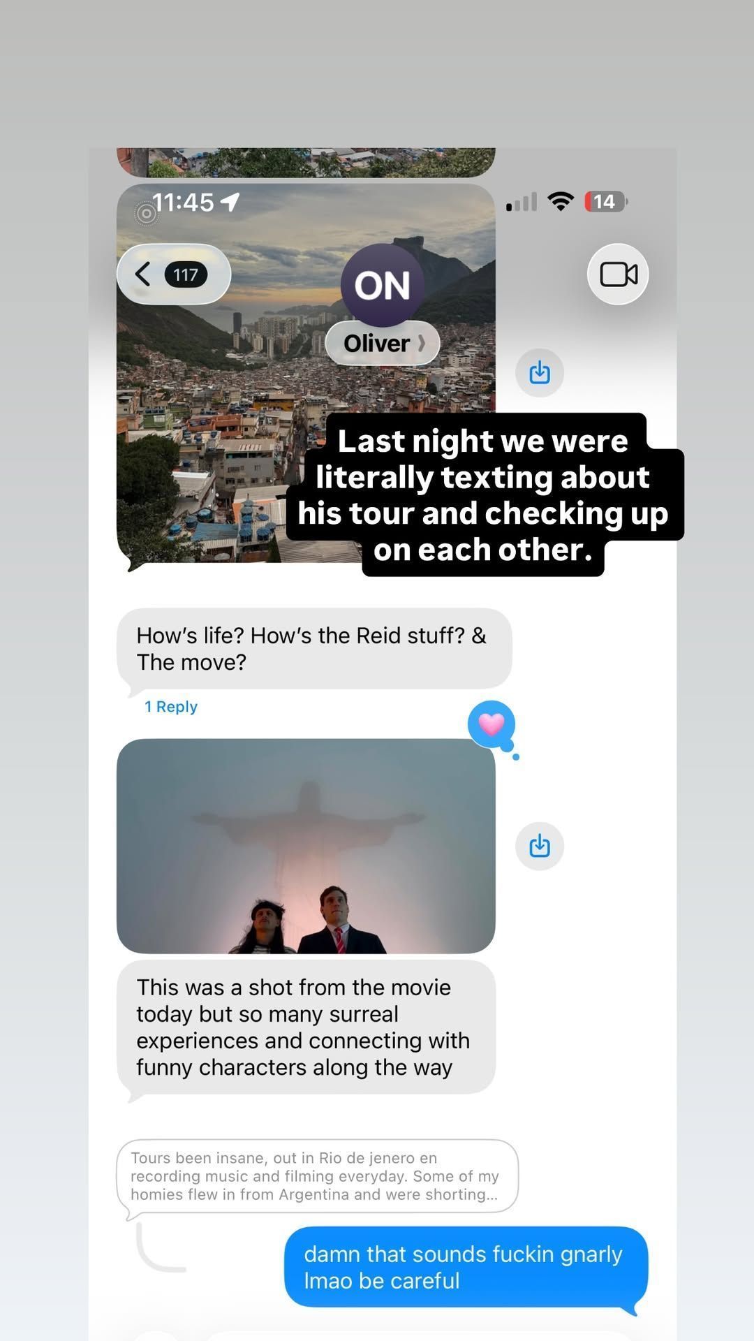 Produtor mostra conversa que teve com Oliver Tree um dia antes da morte • Instagram / Getter