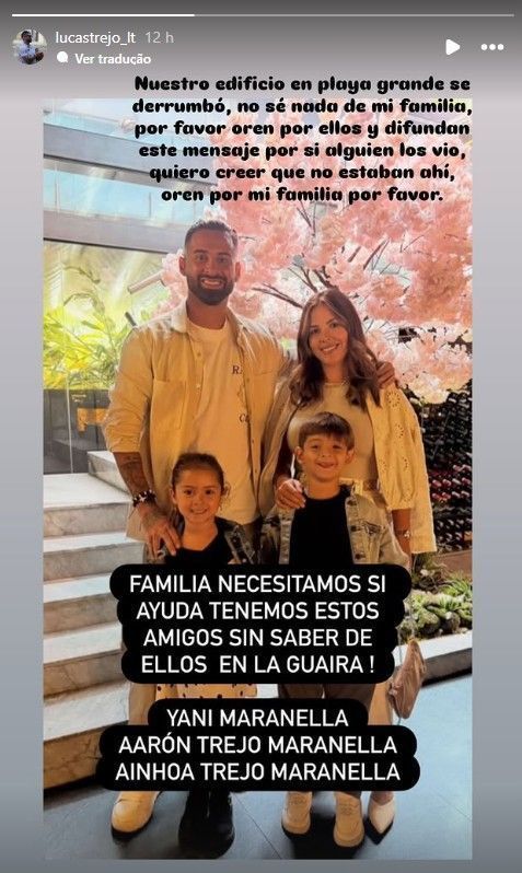 Postagem de Lucas Trejo pedindo ajuda para encontrar sua família