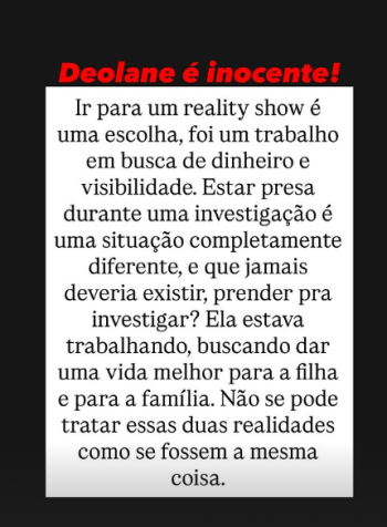 Dayanne Bezerra saiu em defesa da irmã, Deolane Bezerra, após decisão do TJSP • Instagram/Dayanne Bezerra