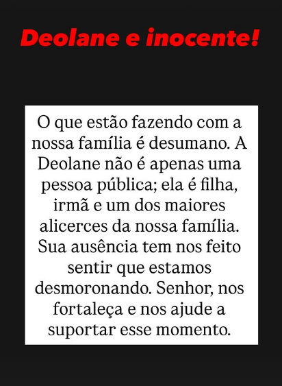 Dayanne Bezerra saiu em defesa da irmã, Deolane Bezerra, após decisão do TJSP • Instagram/Dayanne Bezerra